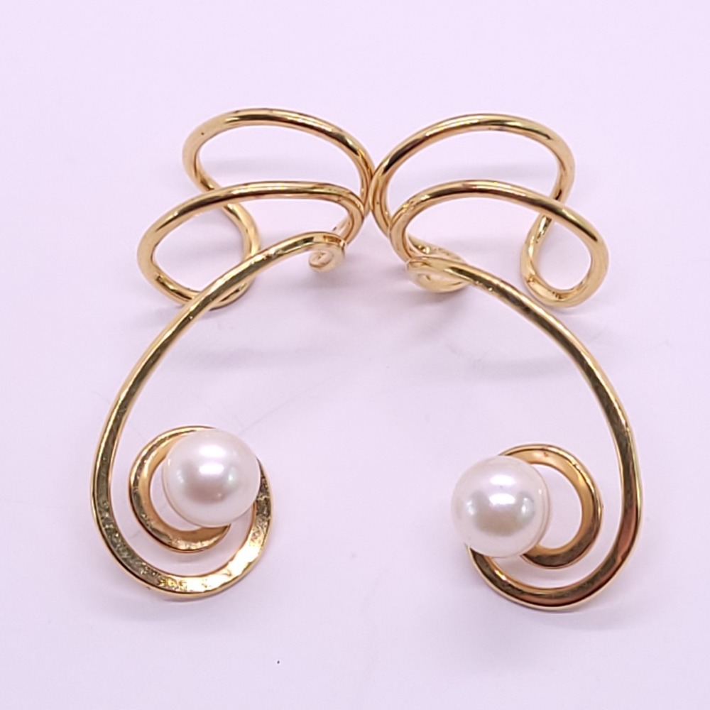 Eric Grossbardt 925 Sterling Silver Gold Vermeil Cultured Pearl Spiral Earrings